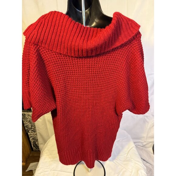 Red Chunky Knit Sweater Cardigan Womens XL Short Sleeve Christmas Jason Maxwell - Picture 3 of 4